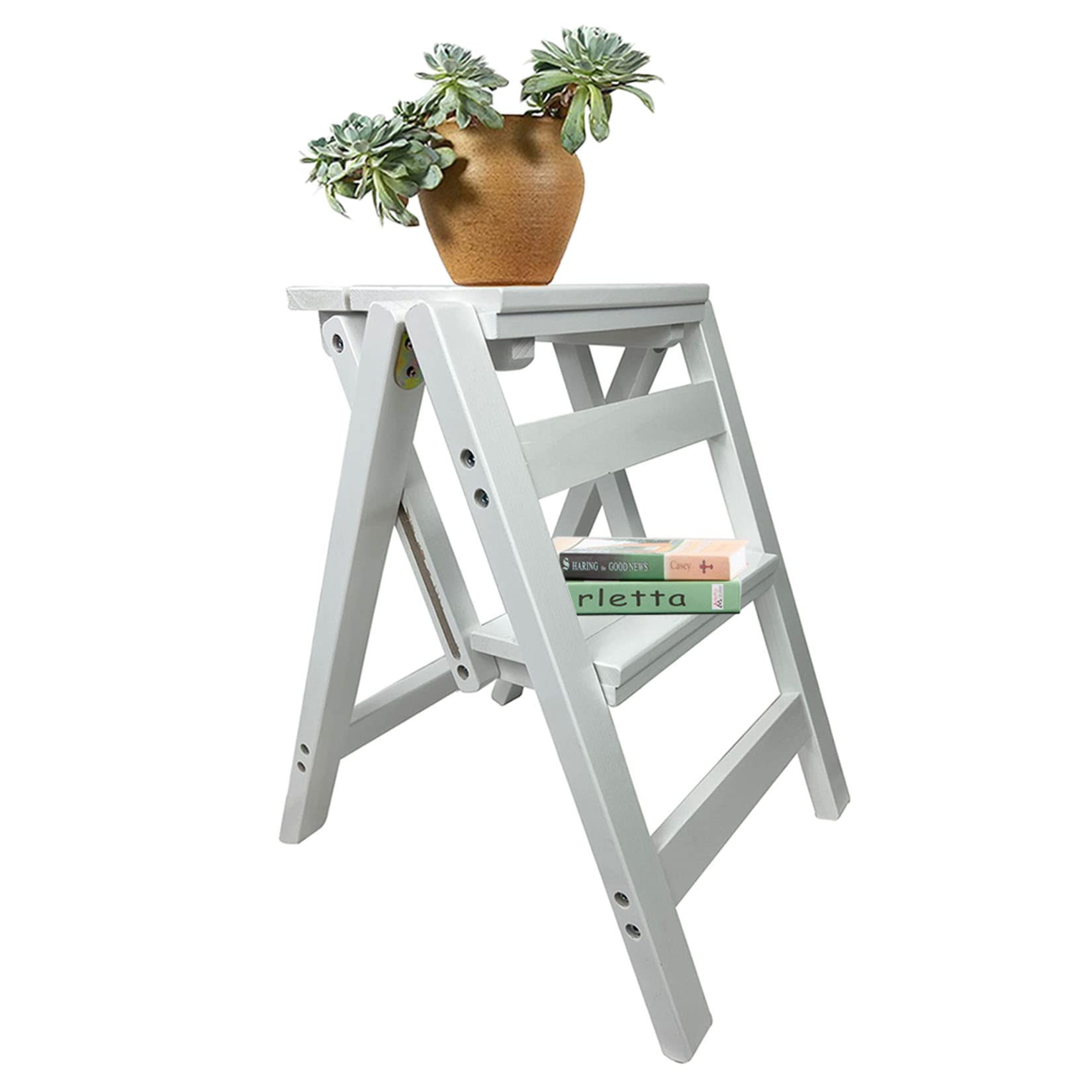 GWBoiuyQETM Stepladder, Wooden Stepping Stool for Adult, 2 Step Ladder Stools with Anti-slip Wide Pedal, Folding Chair for Home Living Room Kitchen Library Office