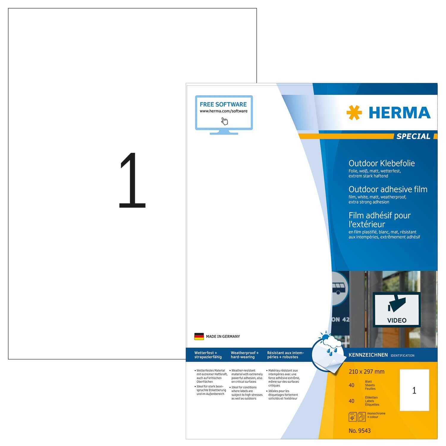 HERMA 9543 self-Adhesive Label Rectangle White 40 pc(s)