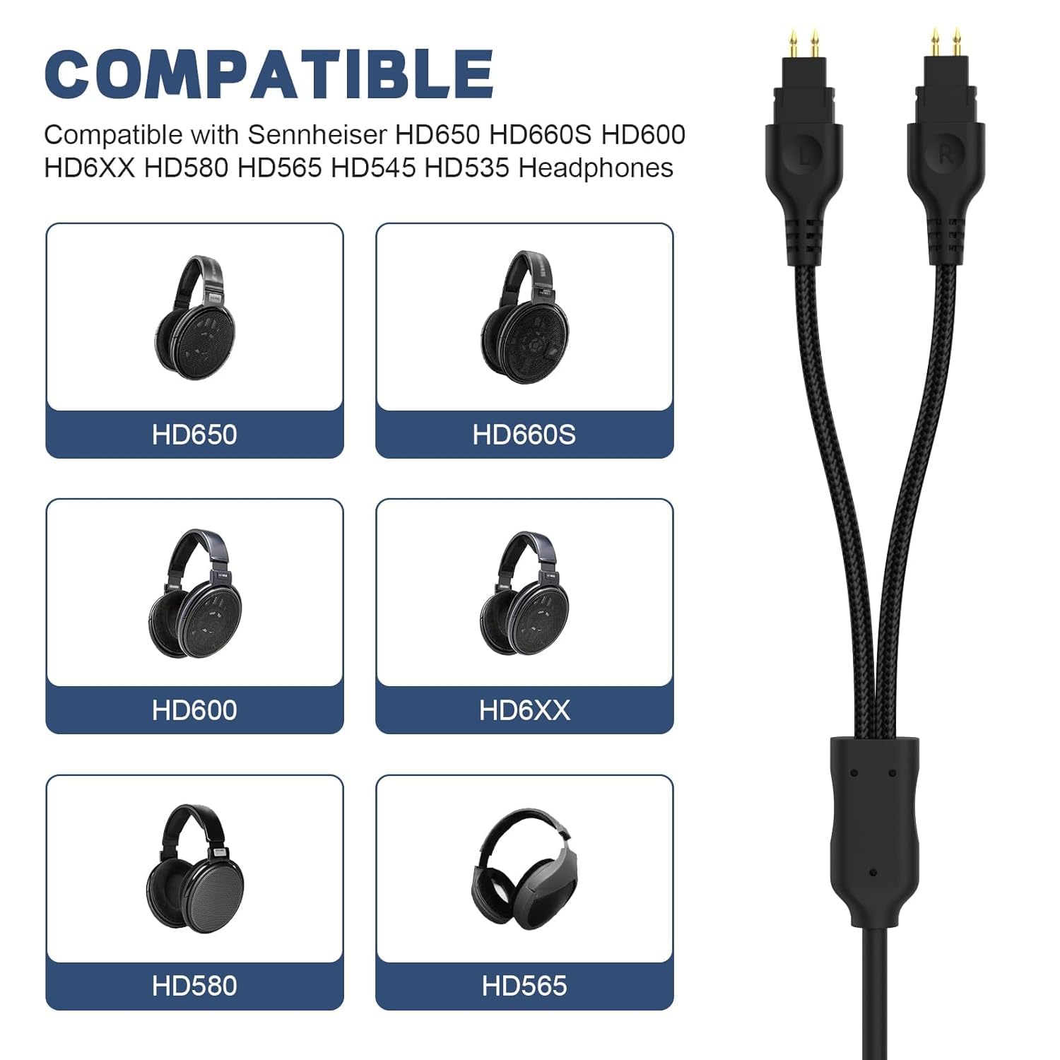 Toxaoii Câble audio HD600 compatible avec casques Sennheiser HD660s, HD6xx, HD650, HD58X, HD580, HD565, HD545, HD535 (ressort hélicoïdal)