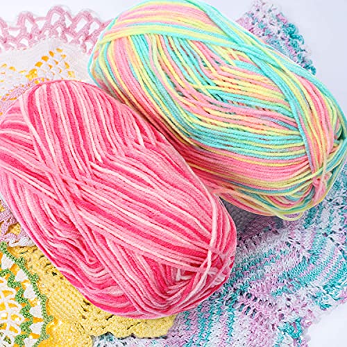 Willbond 6 Pcs 50G Crochet Yarn Multi Colored Knitting Yarn Bulk Acrylic Weaving Yarn Crocheting Thread (Pink, Yellow Green, Multicolor, Blue, Yellow Red, Yellow Green Pink, 3-Ply) #TOP4