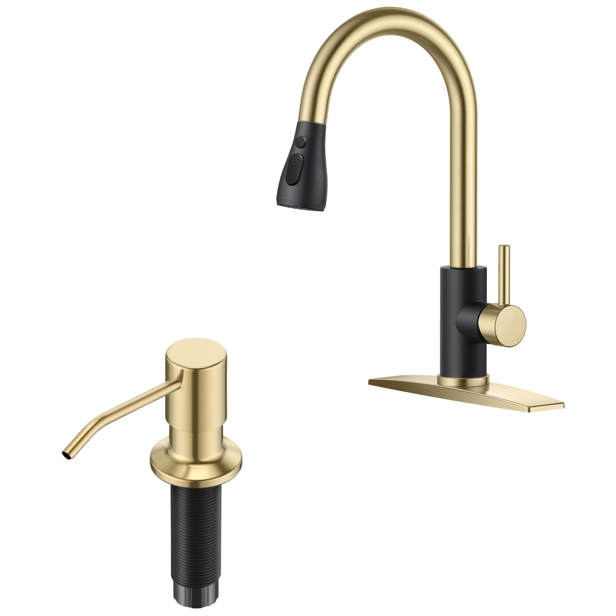 Jnfidosr Black/Gold Kitchen Faucet With Pull Down Sprayer & Brushed Soap Dispenser