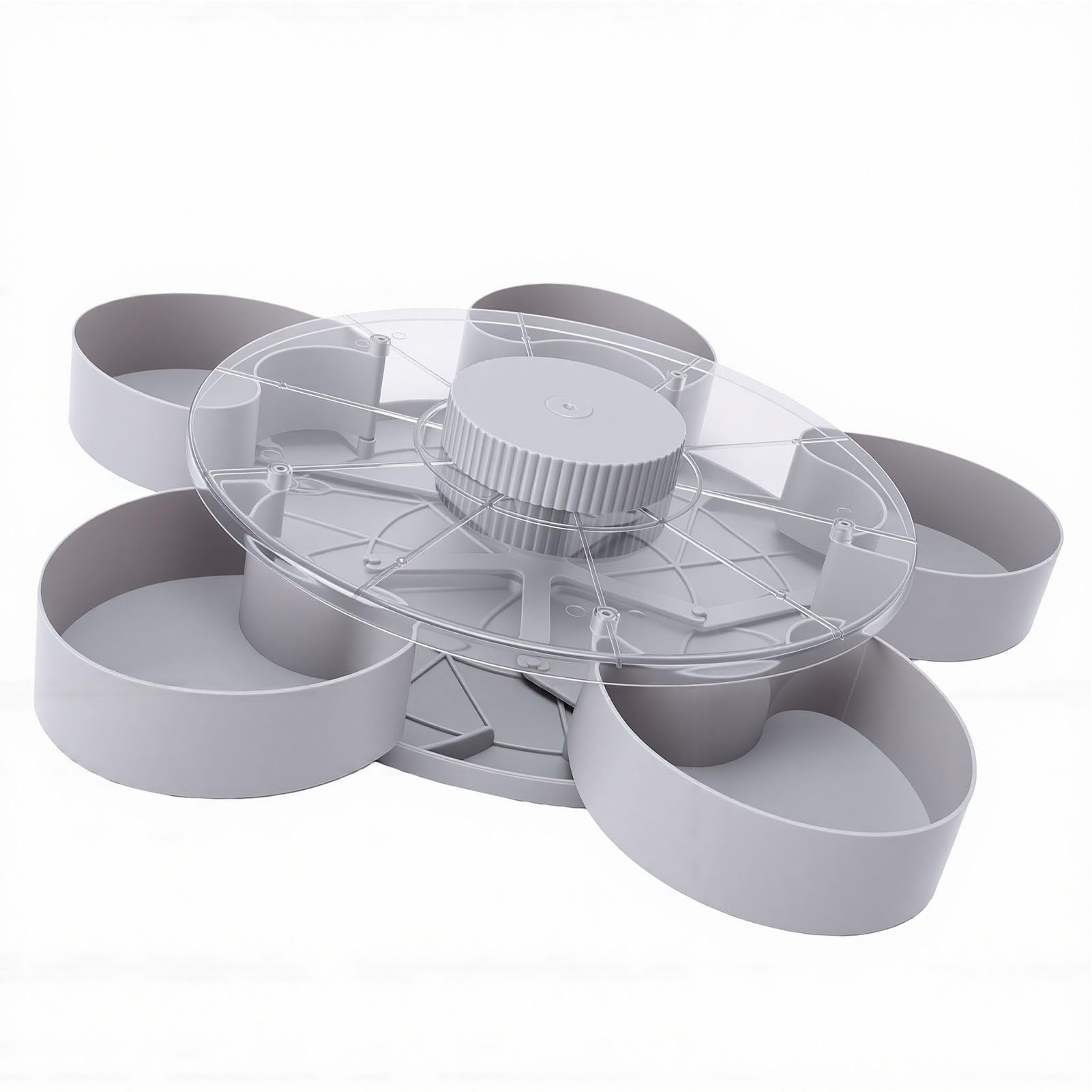 Cocoarm Vassoio da Portata per Snack Diviso, Vassoio per Snack Girevole in ABS con Coperchio, Base Antiscivolo a 5 Scomparti Facile da Pulire per Feste Picnic Serate di Cinema Condivisione in
