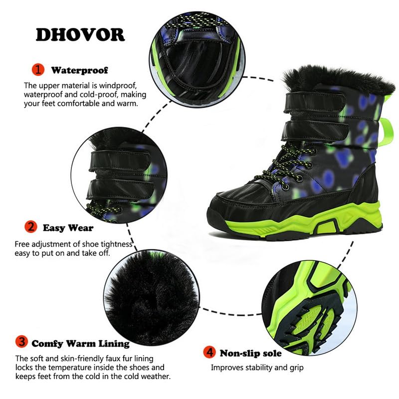 DHOVOR Boys Snow Boots Kids Winter Walking Boots Waterproof Warm Snow Shoes Non-Slip Hiking Boots (Little Kid/Big Kid)2
