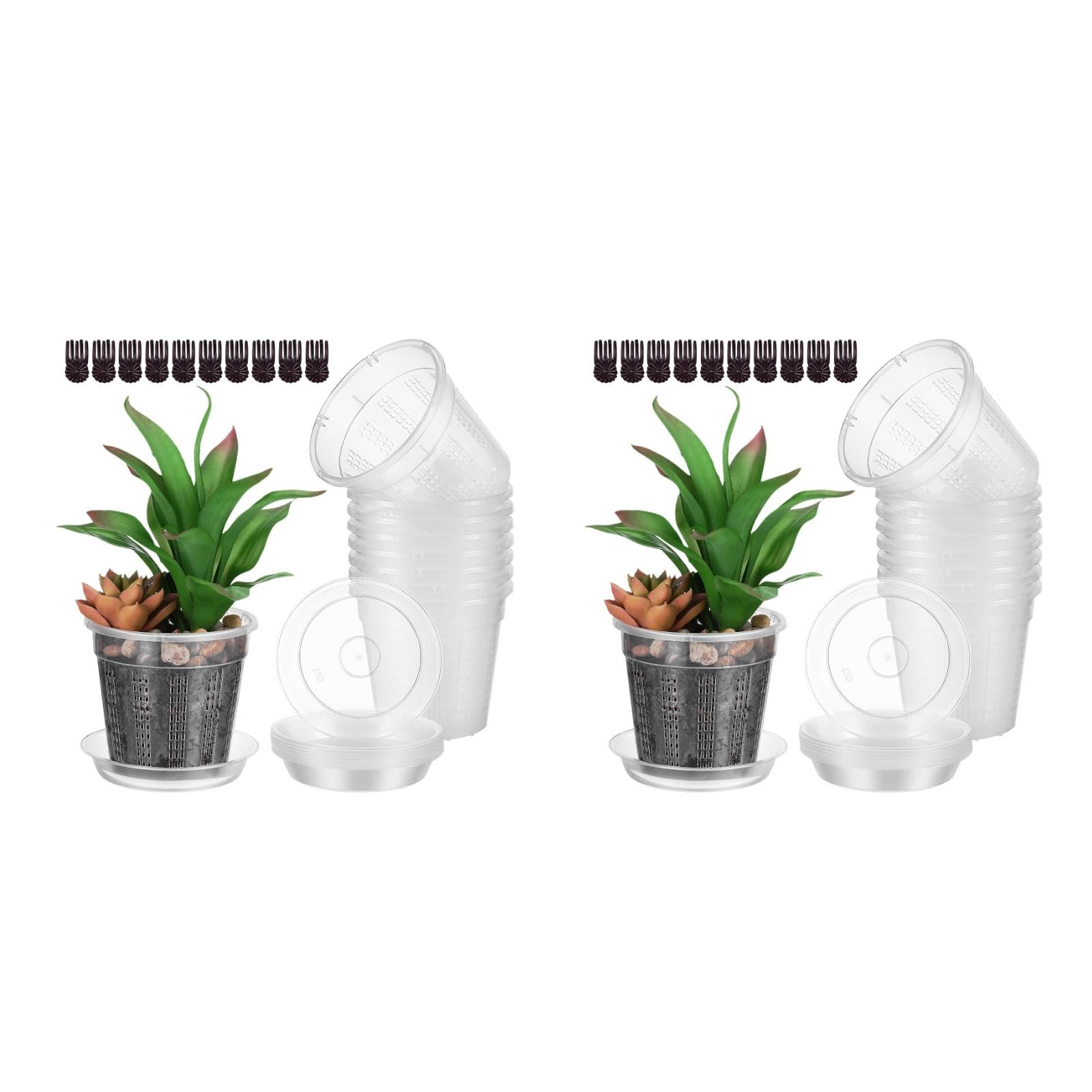 Happyyami 2 Ensembles Lot Pots Orchidées Plastique Transparent avec Drainage Et Saucers Pots Fleurs Ventilés Creux Convient Intérieur Extérieur pour Fraisiers Et Plantes Variées 8 Pièces * 2