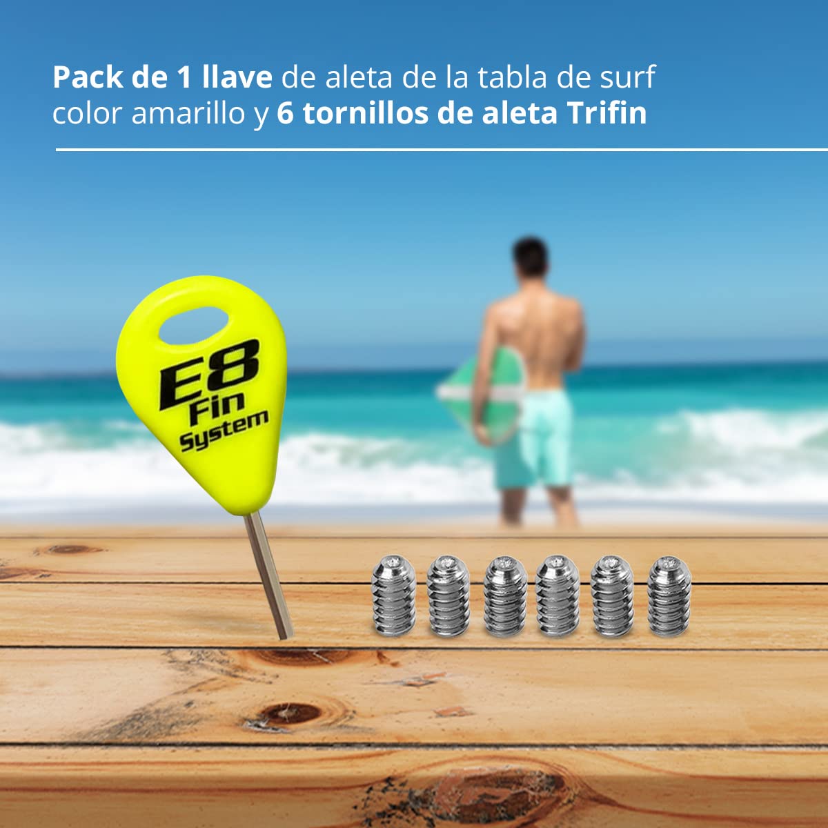 Confezione da 1 Chiave per Pinna da Surf e 6 Viti per Pinna in Acciaio Inox - Accessori per tavola da Surf - Chiavi di Ricambio per Chiglia - Tasto per Pinna da Surf