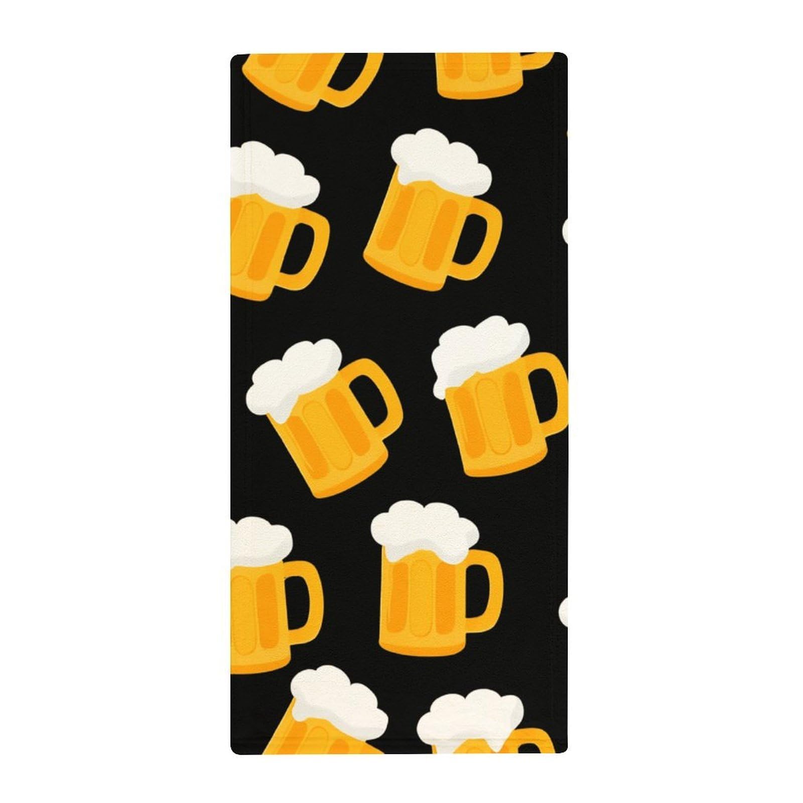 Anceky Luxury Gym Towels for Face & Body, Beer Cartoon Pattern Yellow Black Absorbent Quick-Dry Towels, Spa & Yoga Approved