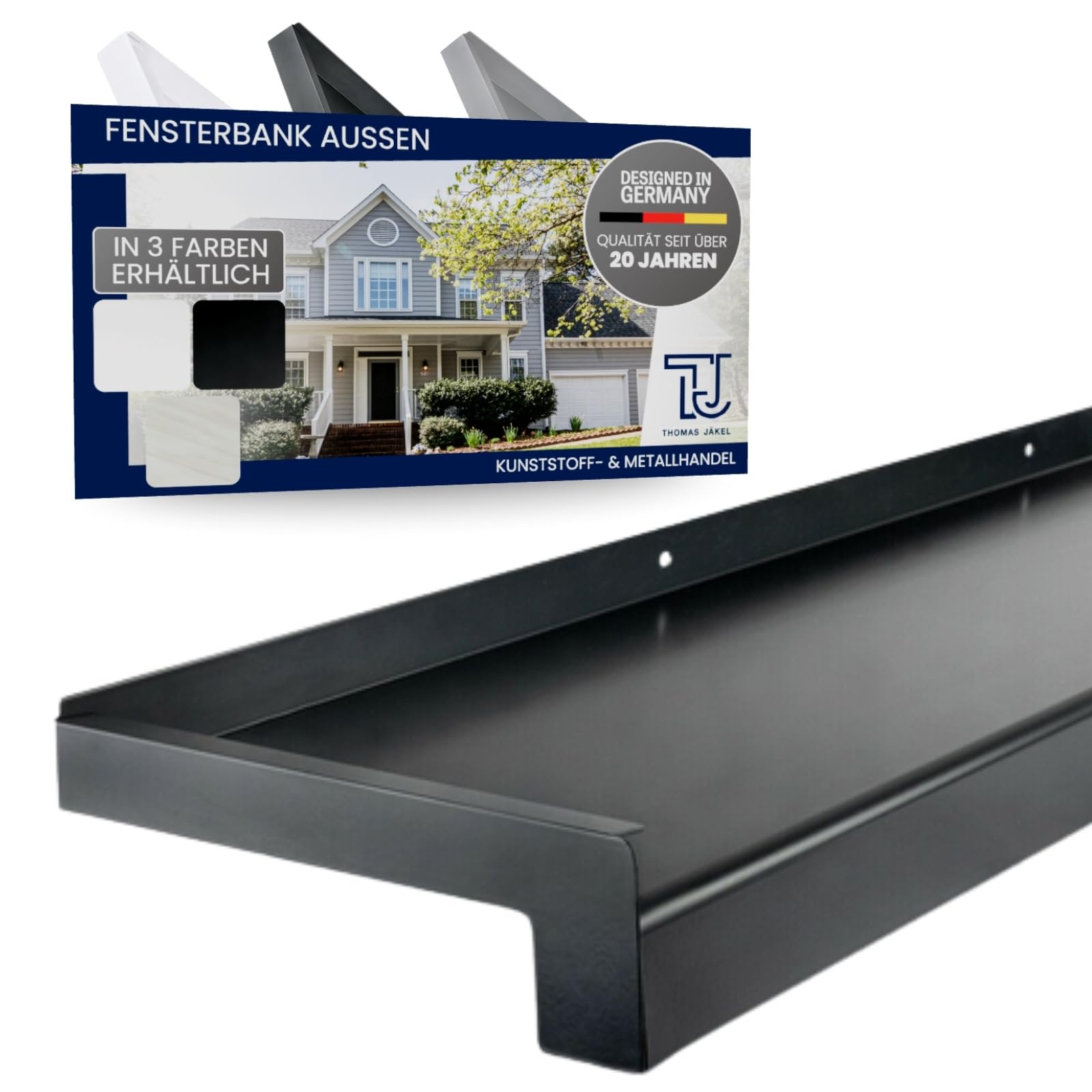 TJ Fensterbank Außen I 70 mm x 1300 mm I Anthrazit RAL 7016 I Aluminium Fensterbrett mit Seitenabschluss I pflegeleichter & langlebiger Alu Fenstersims I pulverbeschichtete Außenfensterbank