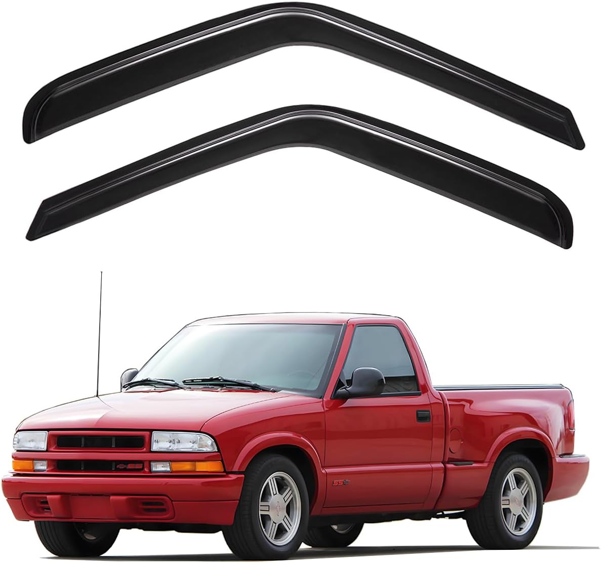 Lightronic Extra Durable Outside Mount Auto Vent Window Visor, Fits 1994-2003 Chevrolet S10 & GMC Sonoma, 1995-2005 Chevy Blazer & GMC Jimmy, UV Protection Rain Guard Wind Deflector, Smoke, 2-Pcs