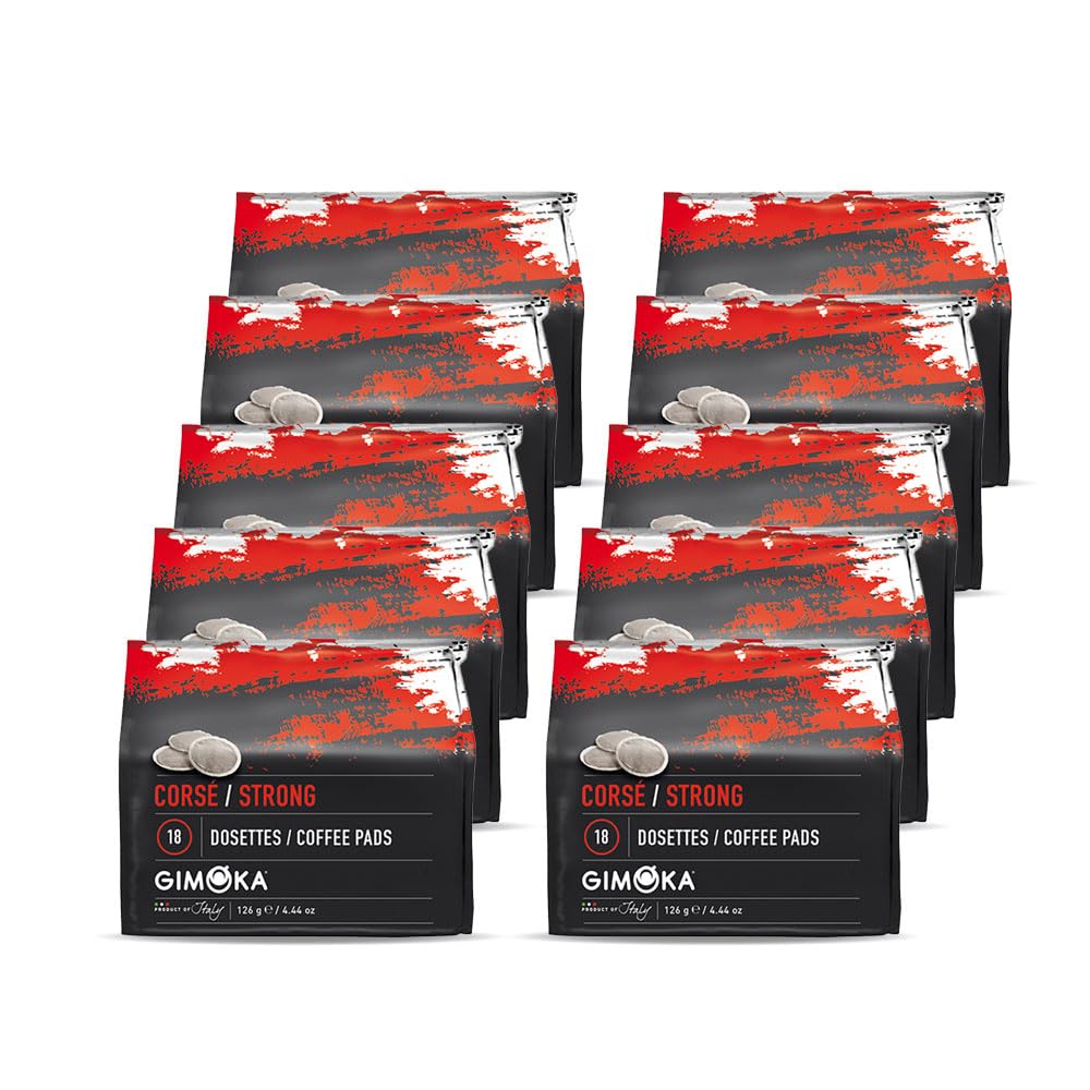 Gimoka Cápsulas Monodosis, Mezcla de Café Strong, intensidad 12-180 Cápsulas – Compatibles con Máquinas de Café Senseo - Producido en Italia - 10 paquetes de 18
