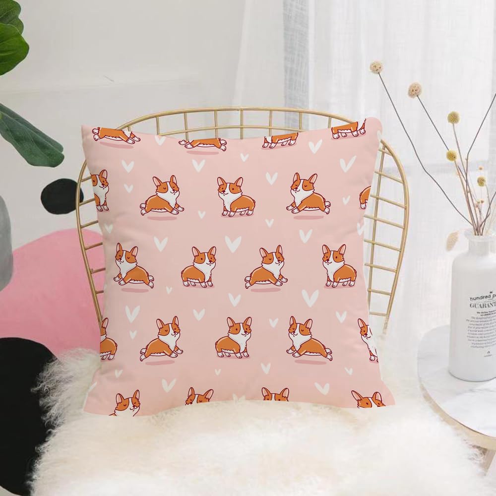 HYMSXW Cushion Cover,Throw Pillow Case Home Decorative for Living Room Bedroom Sofa Chair 20X20 Inch,Cute corgi seamless pattern on pink background,Pillowcase 50X50cm