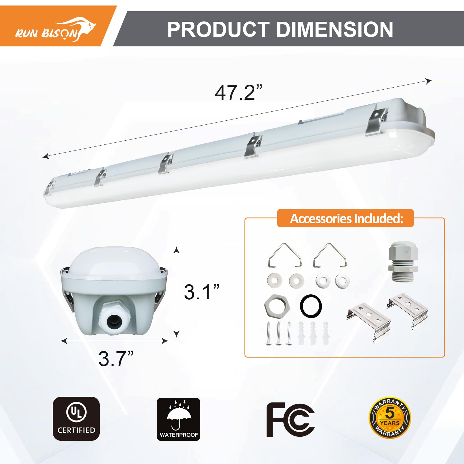 4FT LED Vapor Tight Light Fixture 4420 4940 5850LM Vapor Light Fixture 3500K 4000K 5000K CCT Selectable Waterproof — view 6