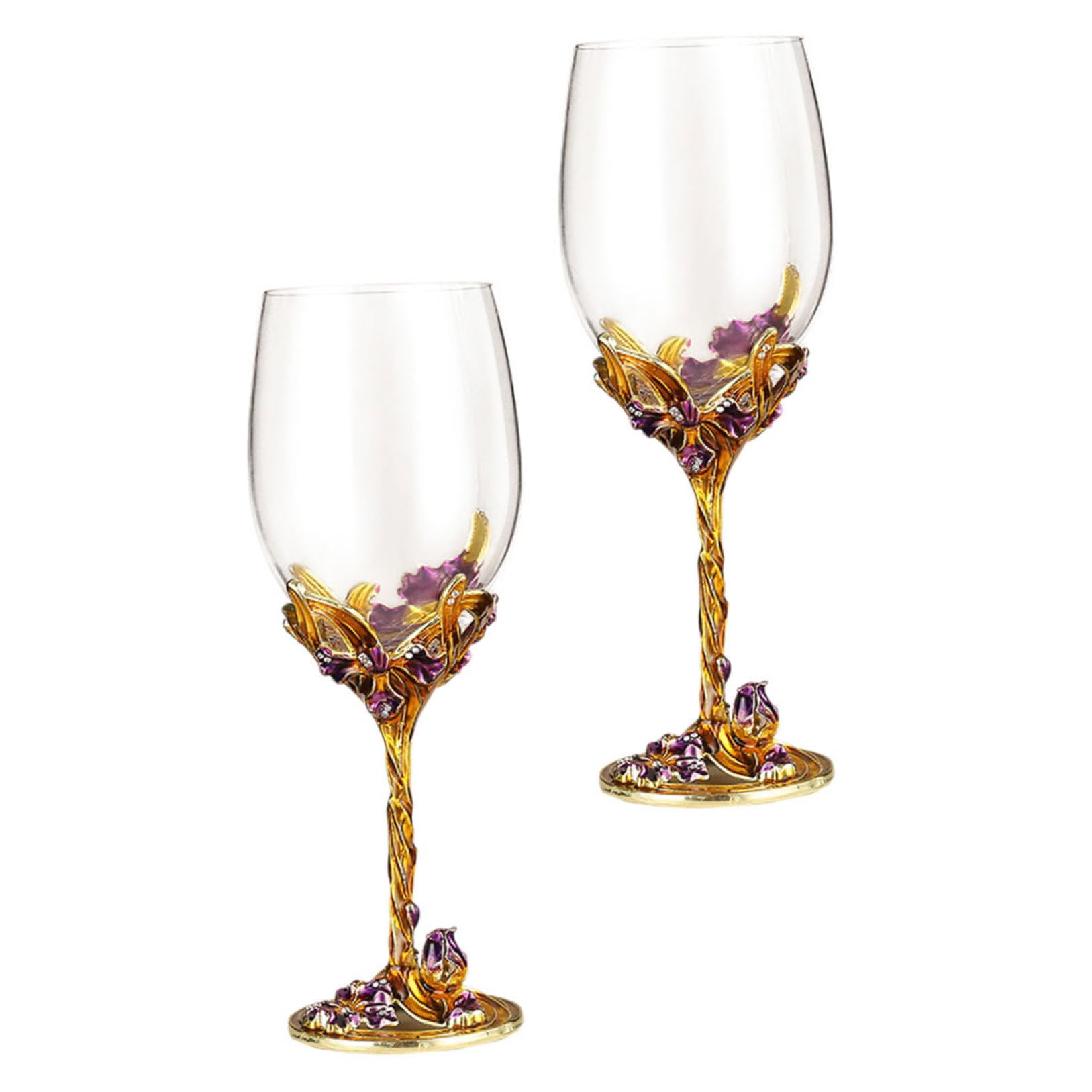 BESPORTBLE 2 Stück Emaillierte Weingläser mit Irisblüten Design Gold Hochzeitskelche Dekorative Weinkelche für Valentinstag und Festlichkeiten