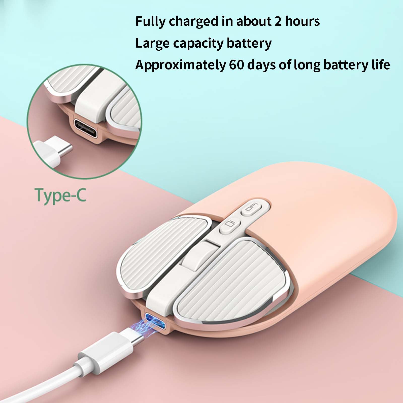 Mysz Mysz bezprzewodowa Mysz komputerowa Optyczna do laptopa Mysz USB do gier Bluetooth Ergonomiczna mysz z możliwością ładowania 4-kierunkowe przewijanie Lekka, przenośna(Beige)