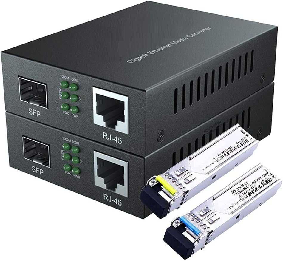 Fast Ethernet To Fiber Media Converter 10/100/1000Mbps With 1.25G DDM SFP Module 1310/1550nm Bidi Transceiver LC Single Core Transceiver Module, Single-Mode LC, SMF up to 20KM,