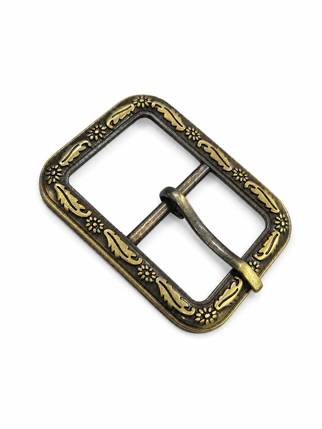 Vintage Floral Engraved Brass Antique Belt Buckle for Men & Women | Retro Western Style Metal Pin Buckle for Leather Belts (25mm)-image-6