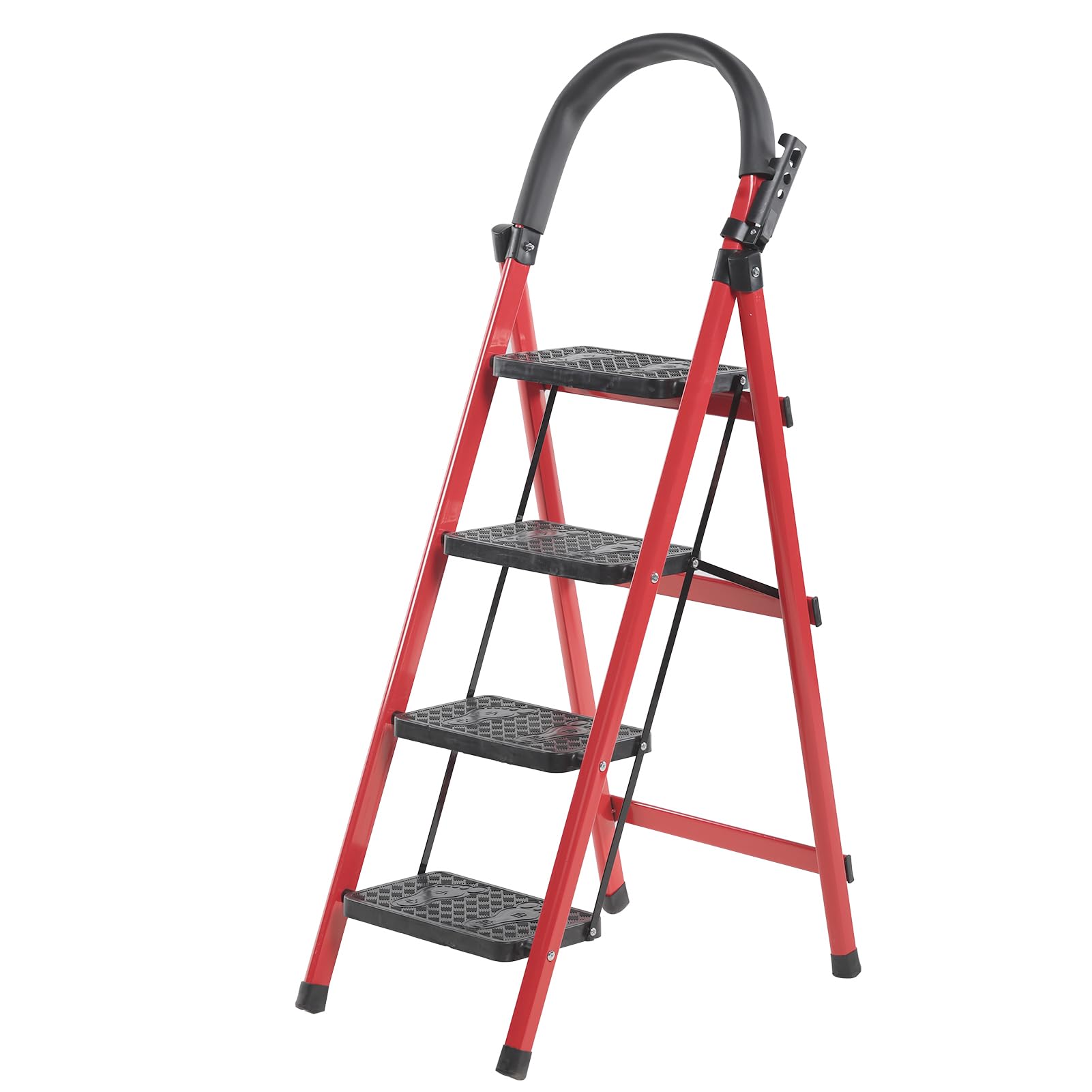 TDOO Versatile 4 Step Folding Ladder with Tool Shelf - Lightweight, Sturdy, and Collapsible Design, Supports up to 330 lbs -Suitable for Garages, Libraries, Kitchens, etc.