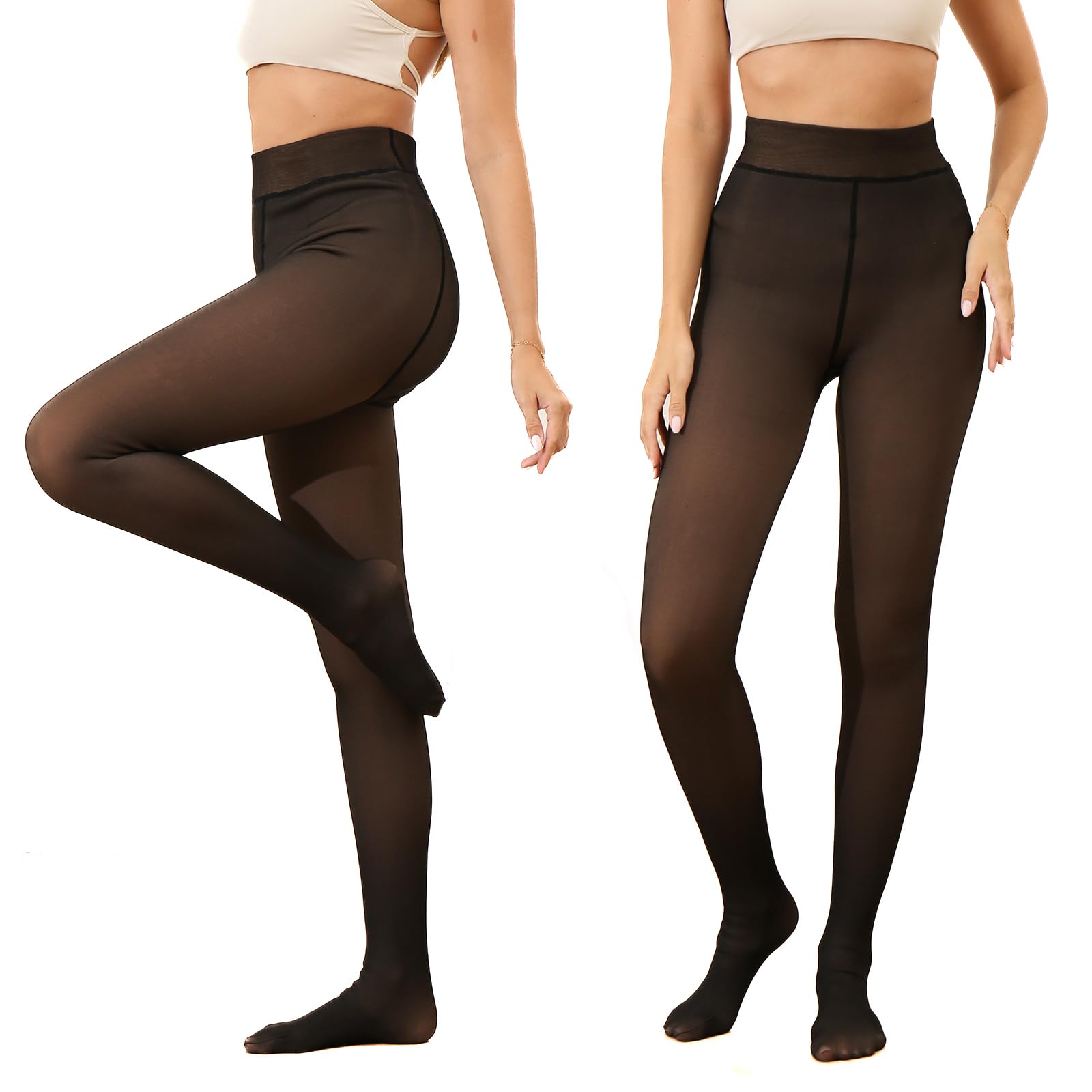 GCSOMLE Thermo Strumpfhose Damen Fleece Thermostrumpfhose Strumpfhose gefüttert Warm Gefälschte Durchscheinend Plüsch Dicke Pantyhose Winter