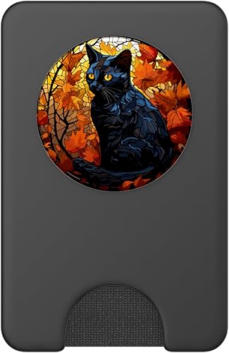Miniatura 8 de Halloween Gato Negro Vidriera Otoño Hojas PopSockets Estándar PopGrip