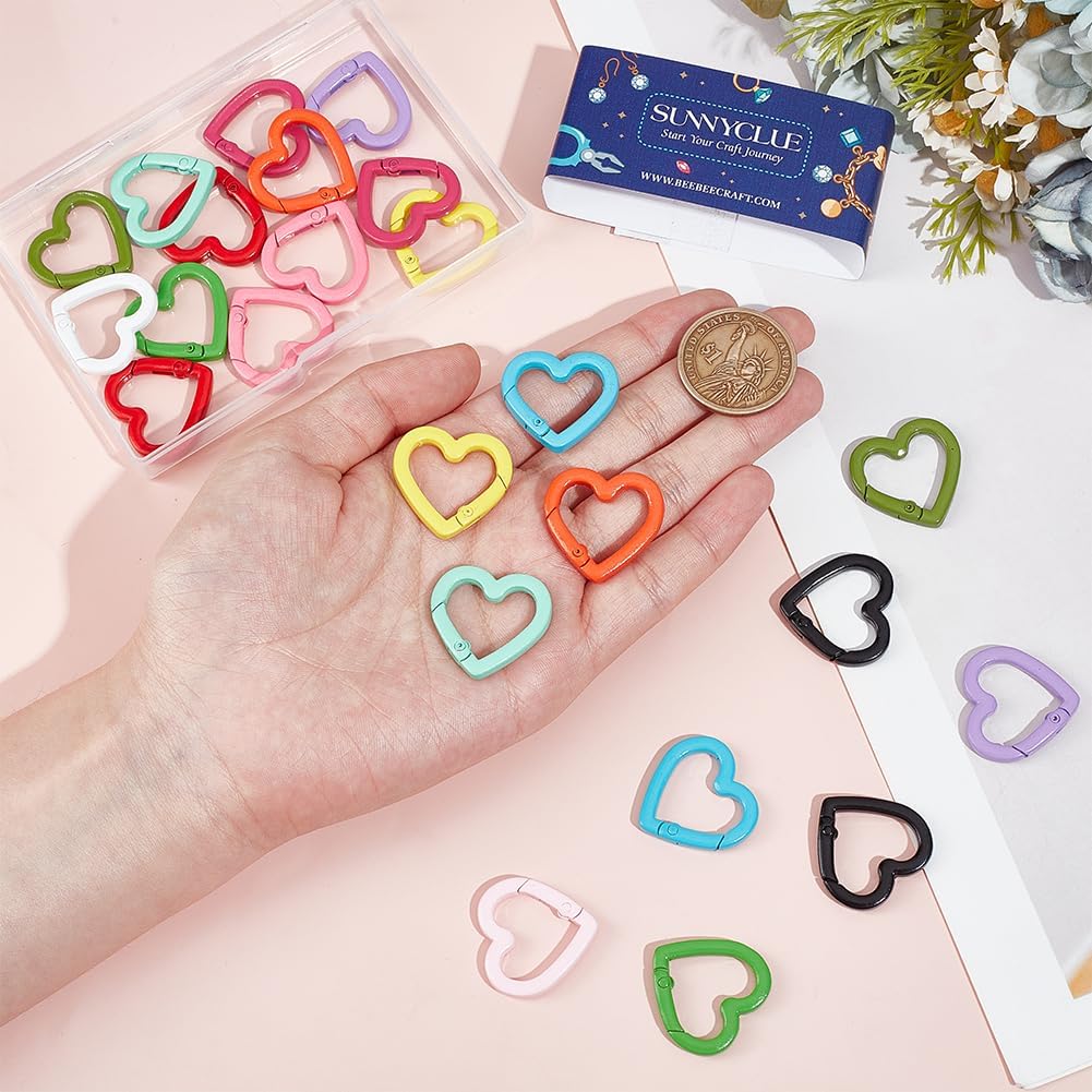 SUNNYCLUE 26PCS 13 COLOR Heart Spring Clasp Spring Key Rings Alloy Purse Ring Clip Trigger Colorful Love Keyring Small Snap Hooks Buckles Fastener Connectors Rings for Jewelry Making Supply Diy Crafts - Image 3