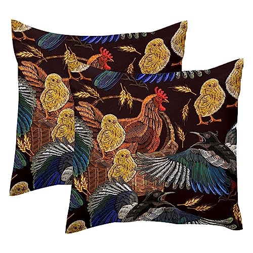 Housse de coussin en velours brodé blé oiseau 50x50 d'exception - 2