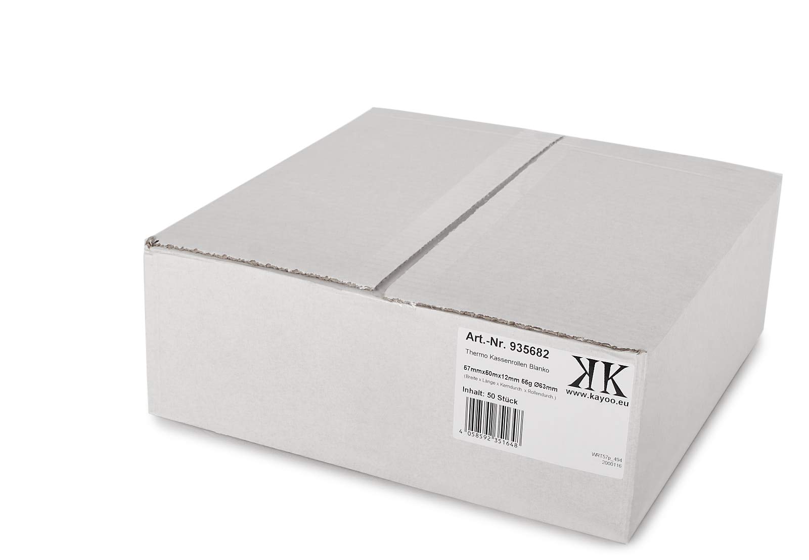 KK Verpackungen Thermorollen 57mm x 50m x 12mm | 400 x Rollen Bonrollen Ø63mm | BPA frei 55g/m² Thermopapier | Kassenrollen für Registrierkassen & Kassensysteme | Thermobonrollen