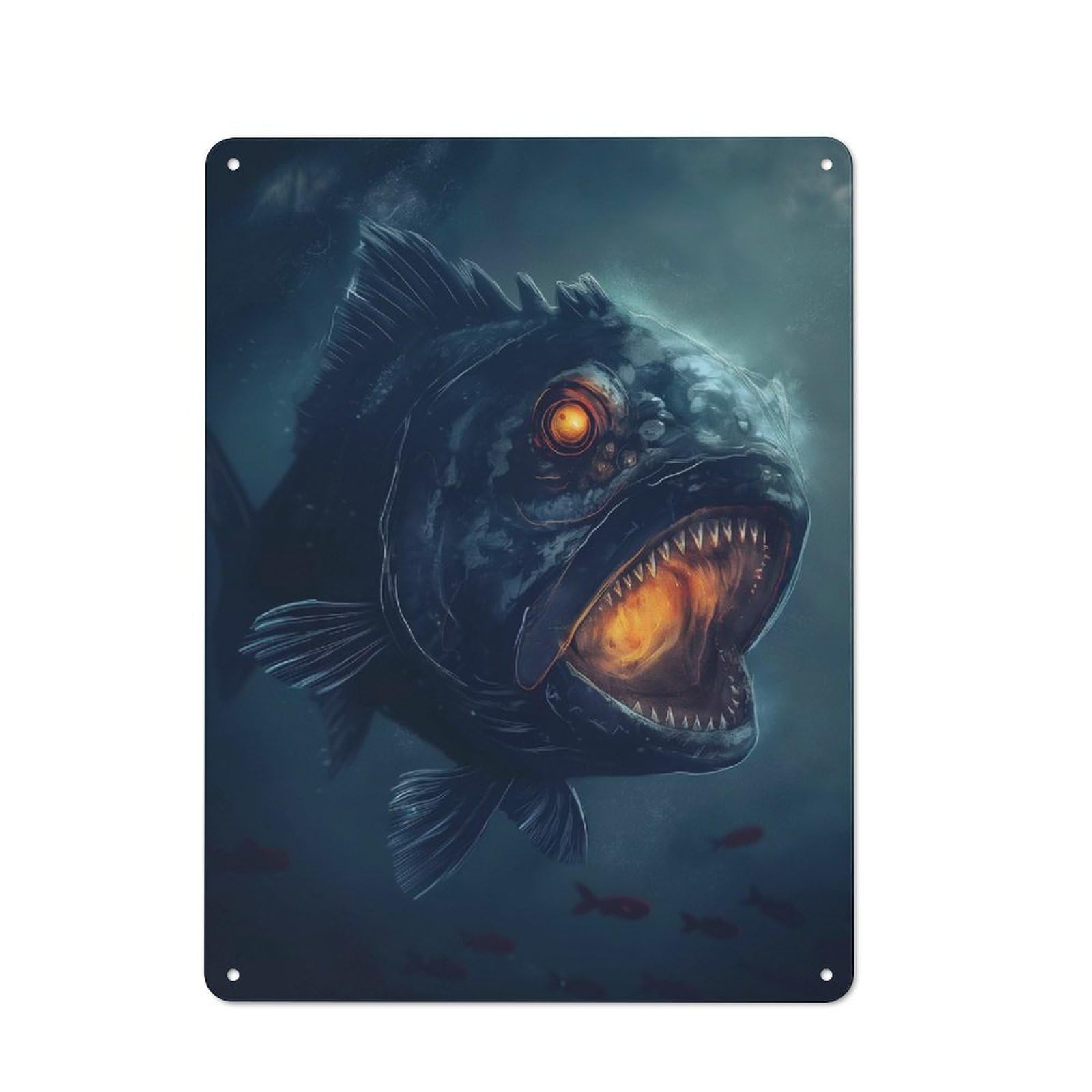 Junmoney Style-24 Rustic Metal Sign With Piranha Evil Scary Horror Design 40X30cm, Farmhouse Farmhouse Wall Decor For Dining Room, Cafe, Entryway Or Family Room