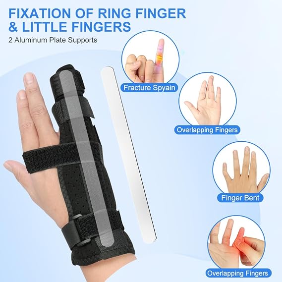 Pinky Finger Splint, Adjustable 4th or 5th Finger Splint, Metacarpal Finger Splint Hand Brace for Broken Fingers, Arthritis, Tendonitis, Little Finger Brace Fits for Left & Right Hand, M