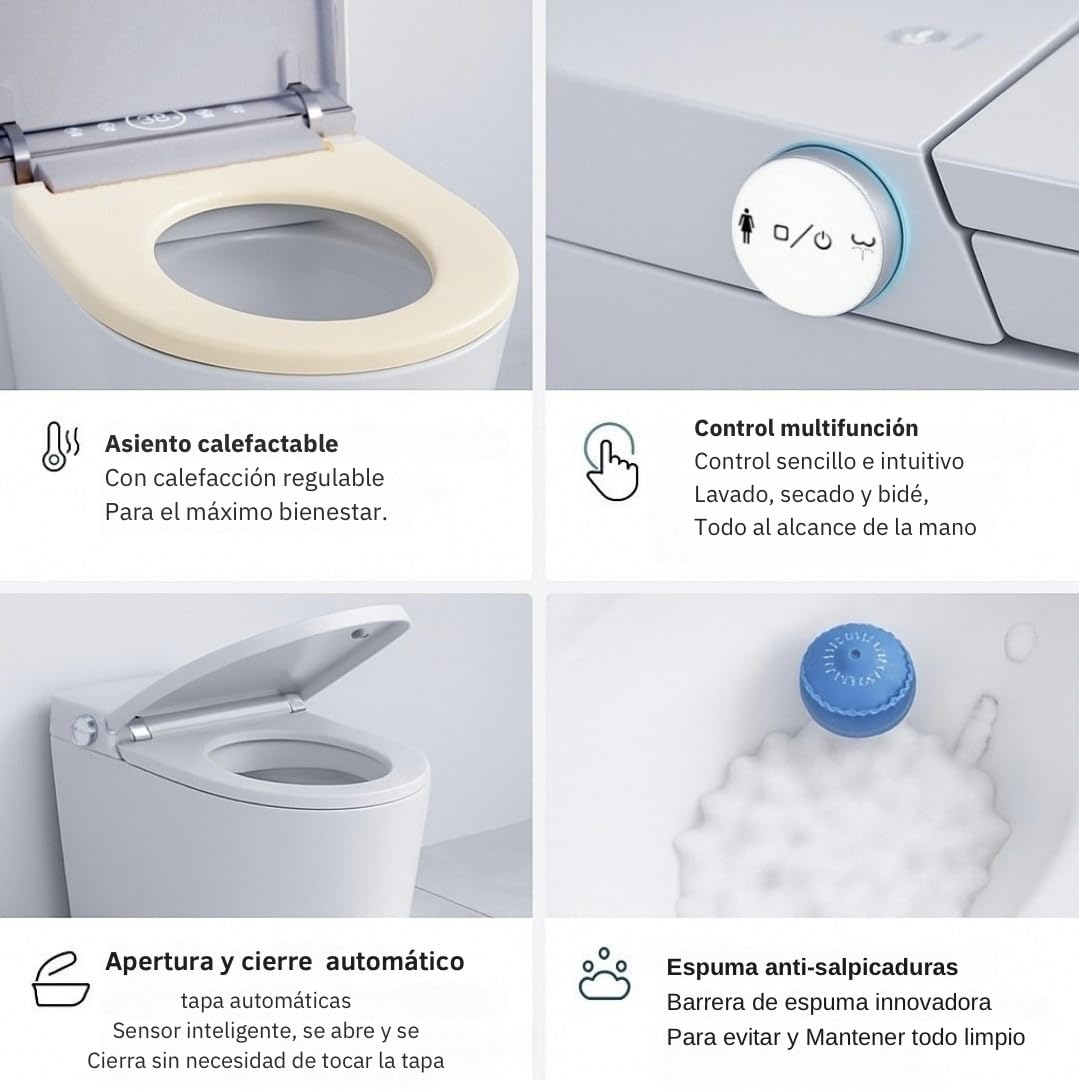 Nashi - Inodoro Japones inteligente | inodoro inteligente | Agua con chorrito, Taza calefactable y Secado |Apertura Automática | Autolimpieza y Estirilizador UV (Desagüe salida a suelo)