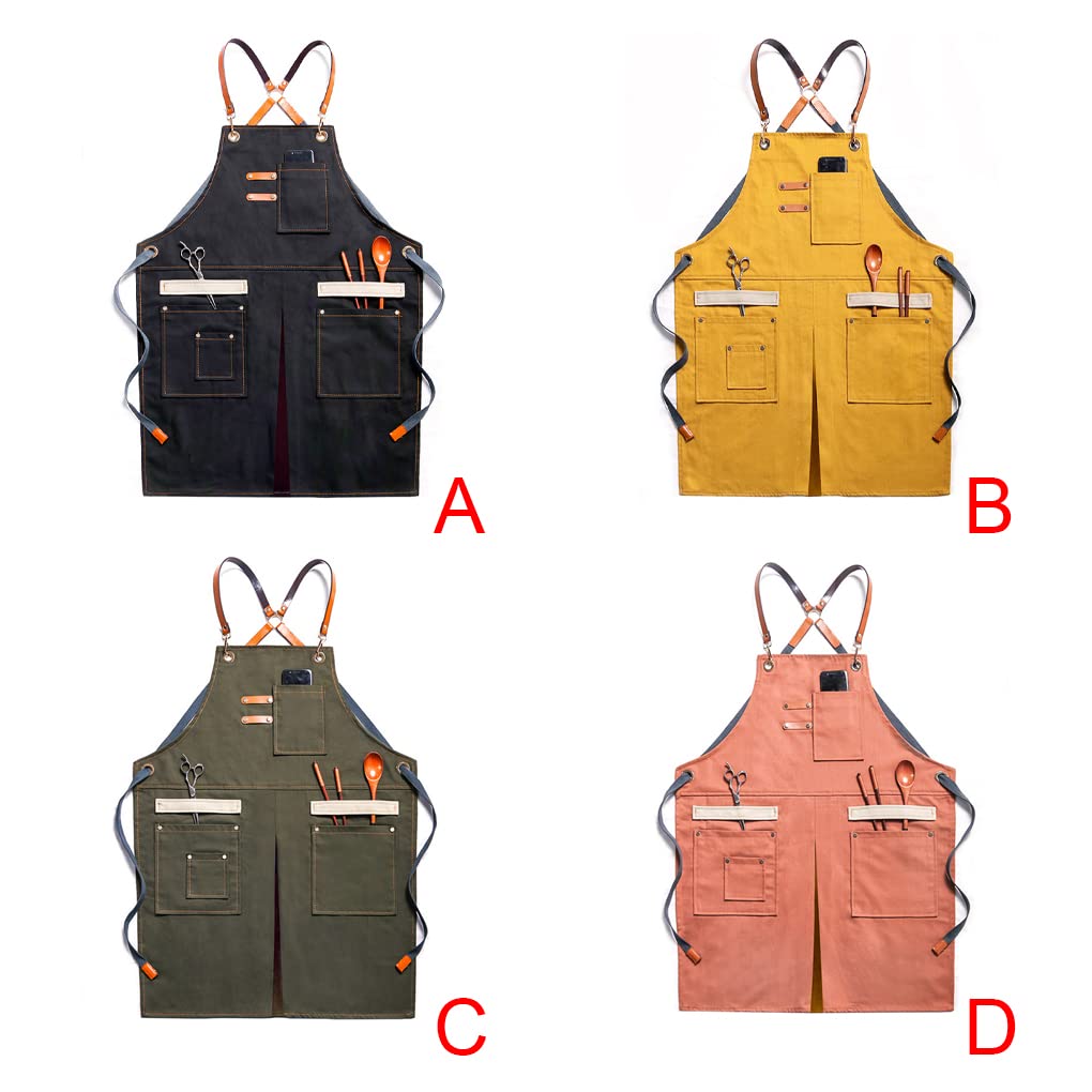Delantal de trabajo para carpintería, carpintero, artesano, lona, taller, babero, bolsillos, al aire libre, barbacoa, cocina, baberos, ropa, color negro