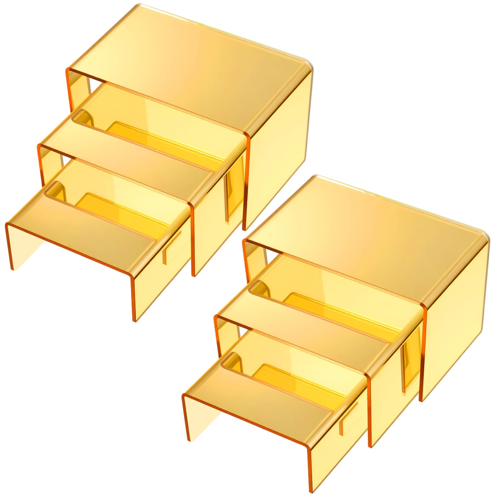 Chuangdi 2 Sets Acrylic Display Risers, Product Stand, Jewelry Display Riser Shelf Showcase Fixtures for Dessert Cupcake Candy Figure Treat Action Showcase(Gold,Small Set)