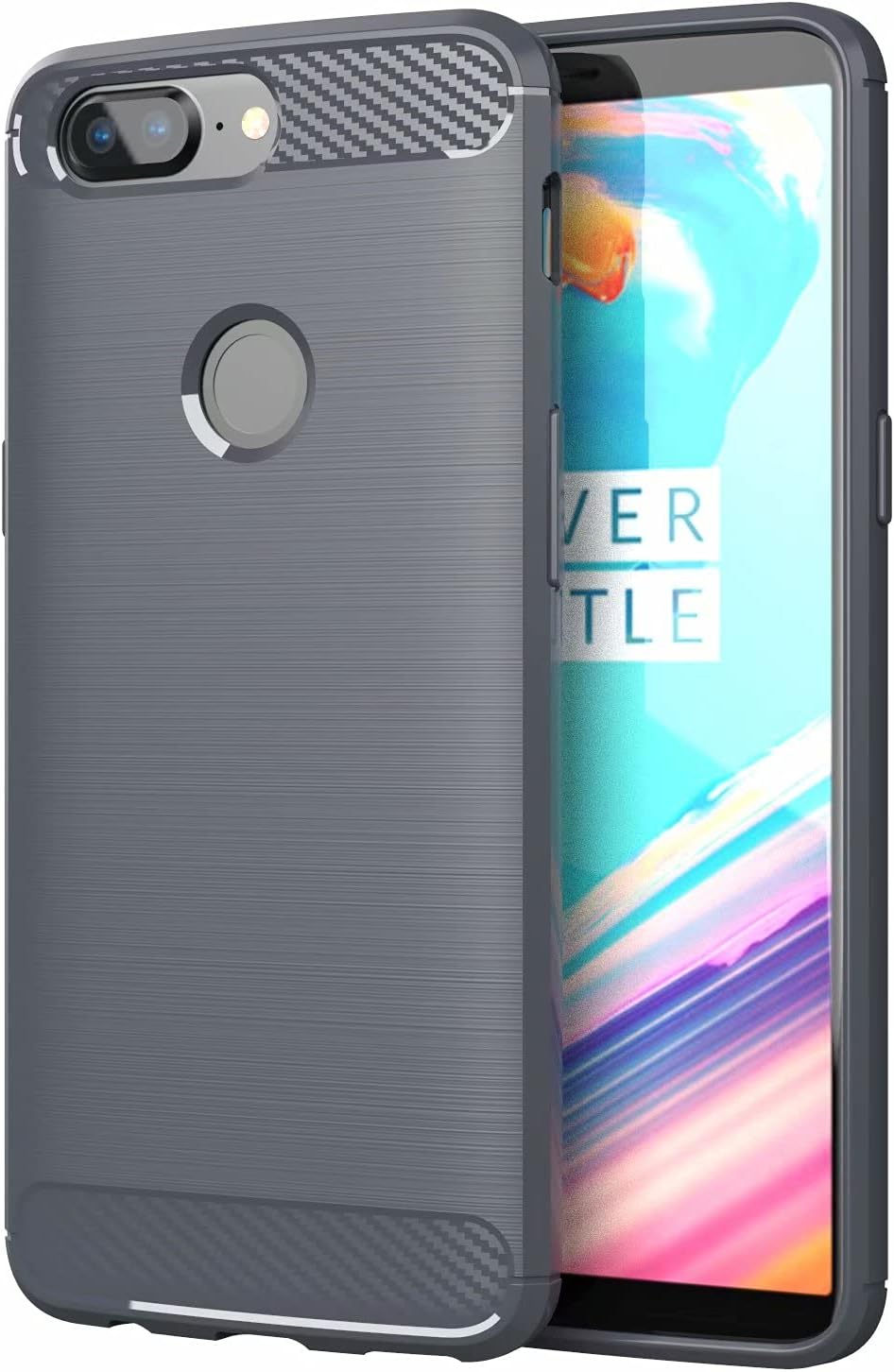 for OnePlus 5T Case Brushed Carbon Fiber Texture Style Ultra-thin TPU Soft rubber Anti-drop Protective Cover-Grey