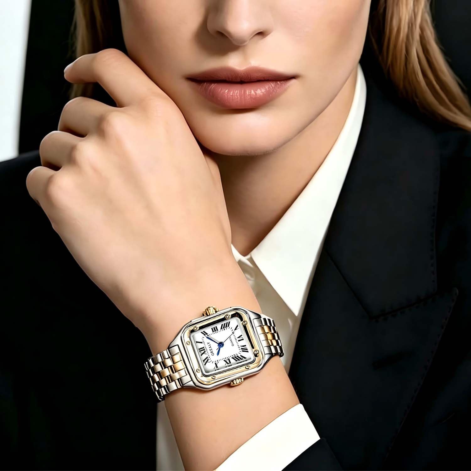 Relojes para mujer, mezcla de plata y oro con pequeña pulsera vintage, caja rectangular y esfera romana