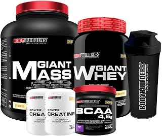 Kit Giant Mass 3kg + Giant Whey 900g + BCAA 4.5 250g + 2x Creatina 100g + Coqueteleira - Bodybuilders Sabor Baunilha