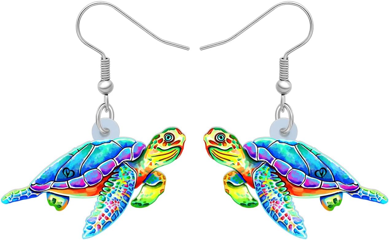 BONSNY Floral Acrylic Blue Sea Turtle Earrings Ocean Beach Animals Dangle Gifts for Women Girls Jewelry Accessories