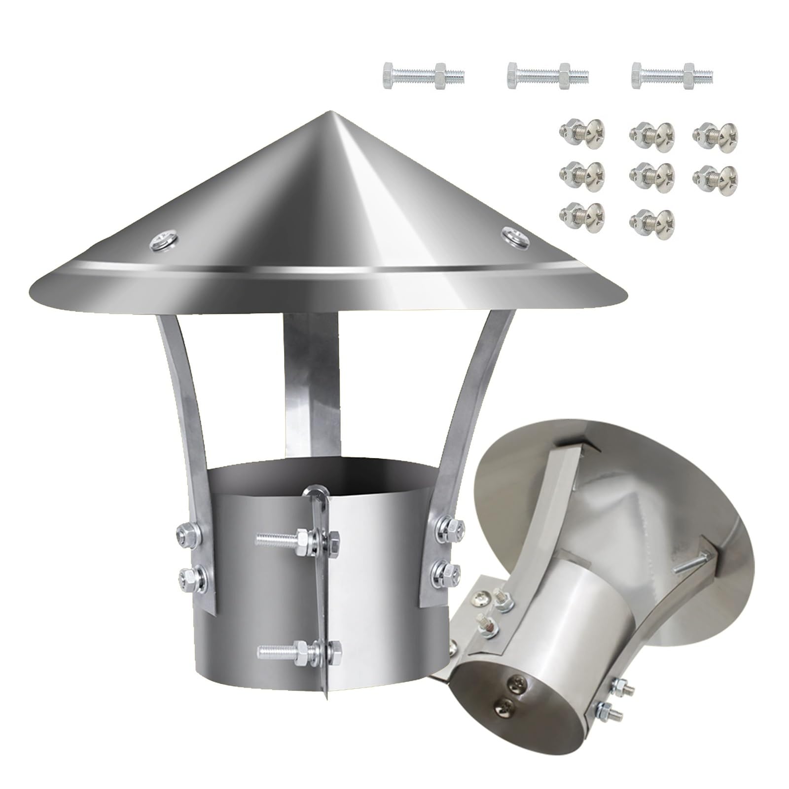 PFXNGMS Pipe Rain Cover Round Cone Top Chimney Cap, All Weather Chimney Cap, Stainless Steel Round Roof Rain Cap, Chimney Flue Cone Top Rainproof Cap(150 mm/5.91 in)