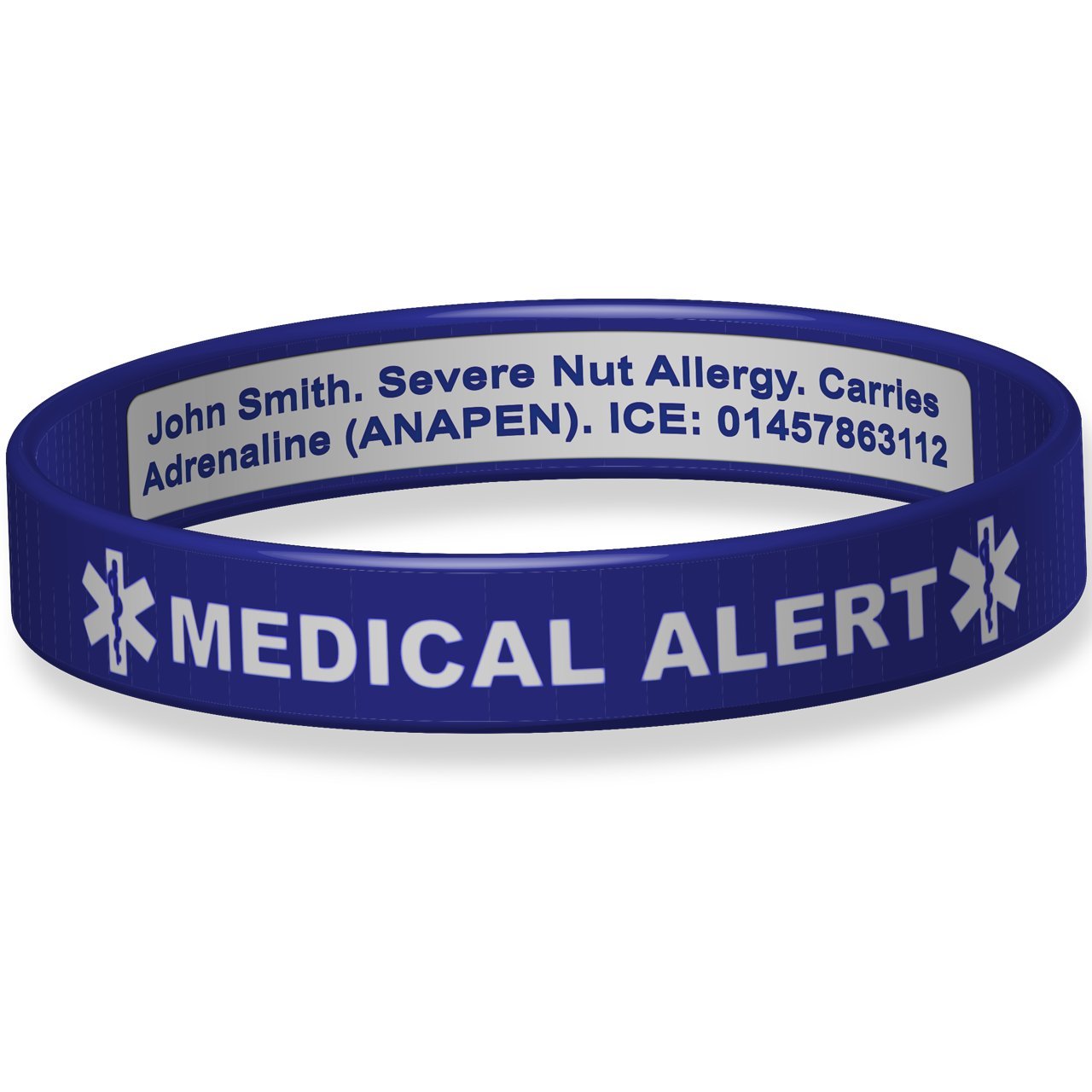 The ID Band Company Deluxe Engraveable Silicone Bracelet (Inside Engraving) Blue Large 20.3cm