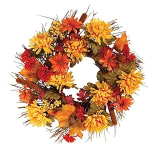 Fall Mum Wreath by OakRidge™, 18” Diameter, Silk Floral Autumn Home Décor for Indoor/Outdoor Use Fall Mum Wreath by OakRidge 18 Diameter Silk Floral Autumn Home Decor for IndoorOutdoor Use