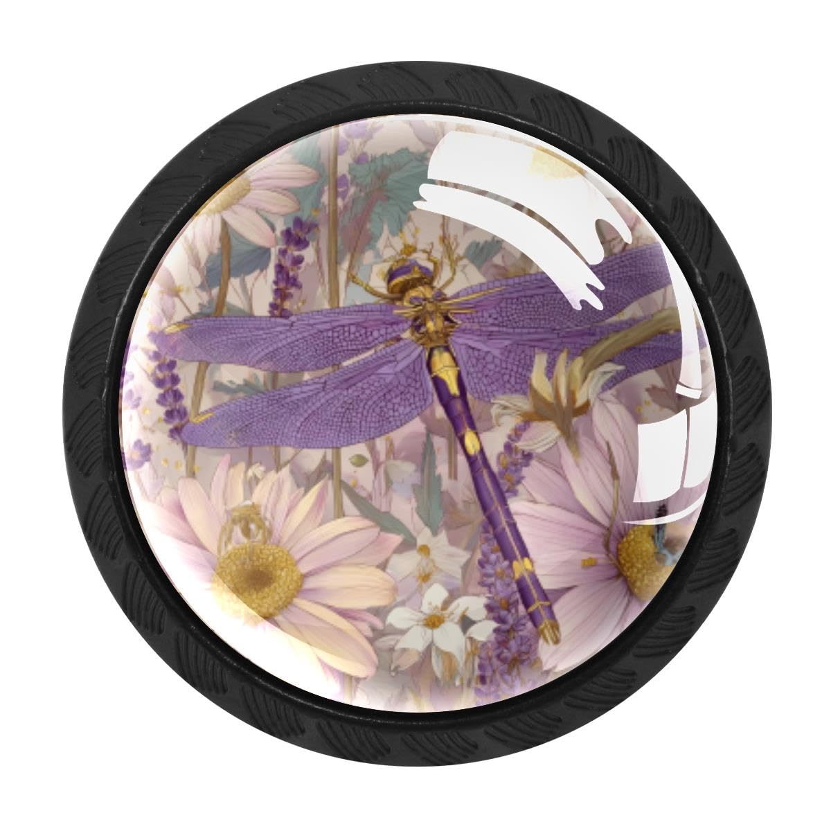 Heoeh Multi 6 4 Pcs Kitchen Cabinet Knobs, Dragonfly Daisies Drawer Knobs Dresser Handles