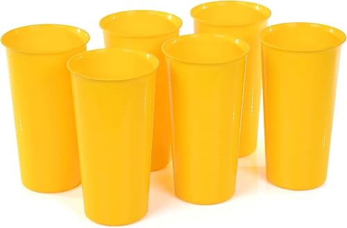 Mintra Home Vasos de plástico reutilizables de 28 onzas, paquete de 6 (amarillo) para fiestas, niños, hogar, cocina, eventos, bebidas y agua