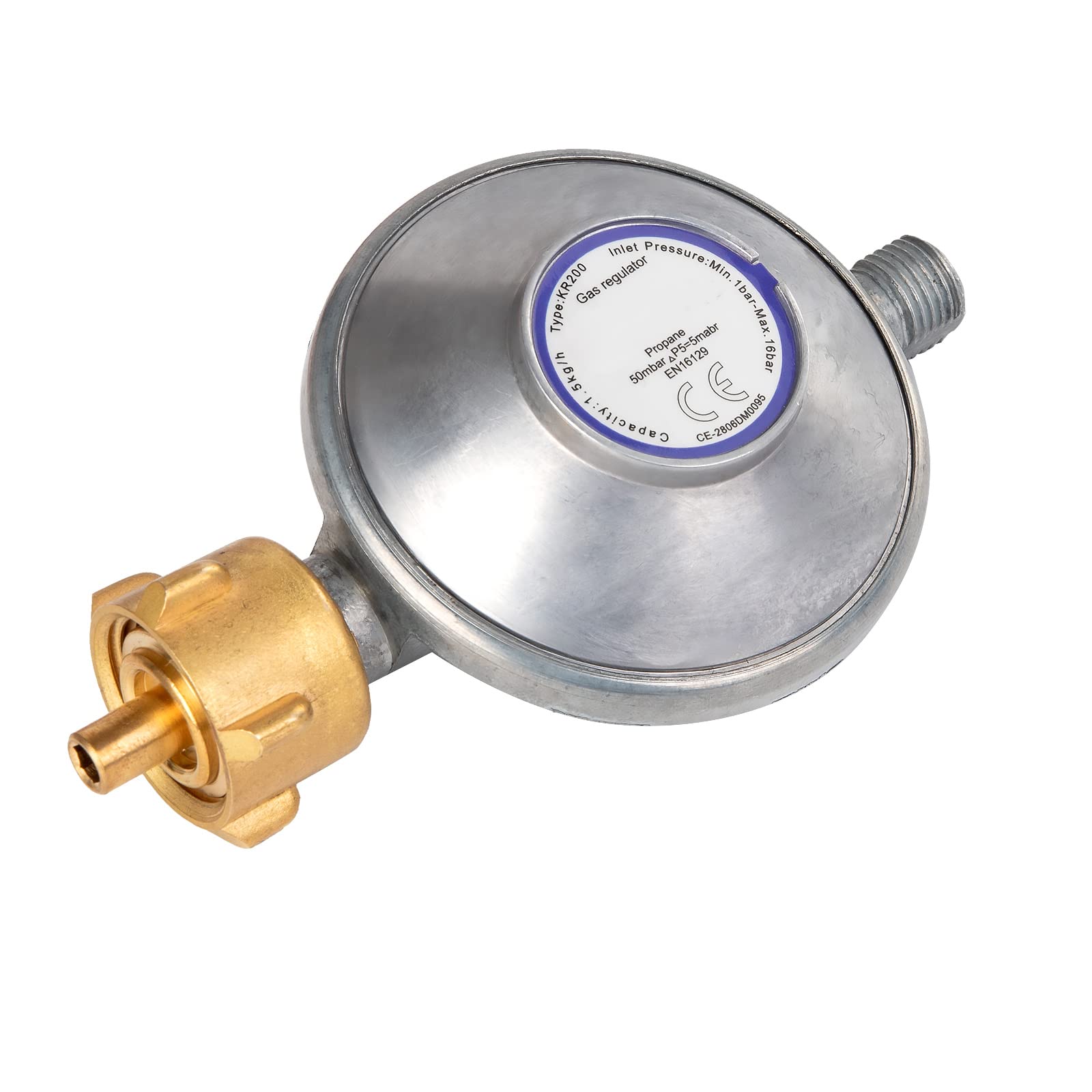 PHYLES Regolatore di pressione del gas 50mbar，Set con riduttore di pressione per gas e tubo per il gas, lunghezza 1,5 m
