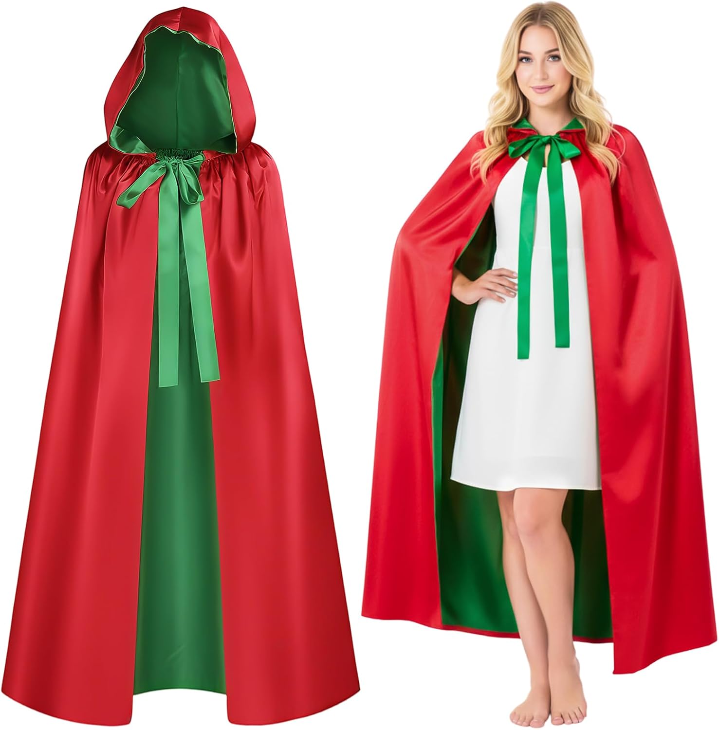 Haysandy Blue Fairy Hooded Cloak Costume, Polyester Cape Cosplay Cloak Princess Costume with Pink Ribbon for Women