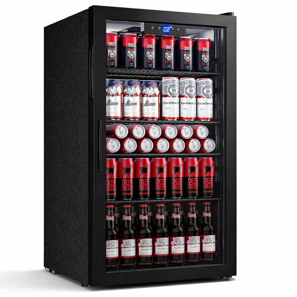 JUMMICO 86L Getränkekühlschrank Frostfrei Leise Energiesparend 126 Dosen 4 Regale