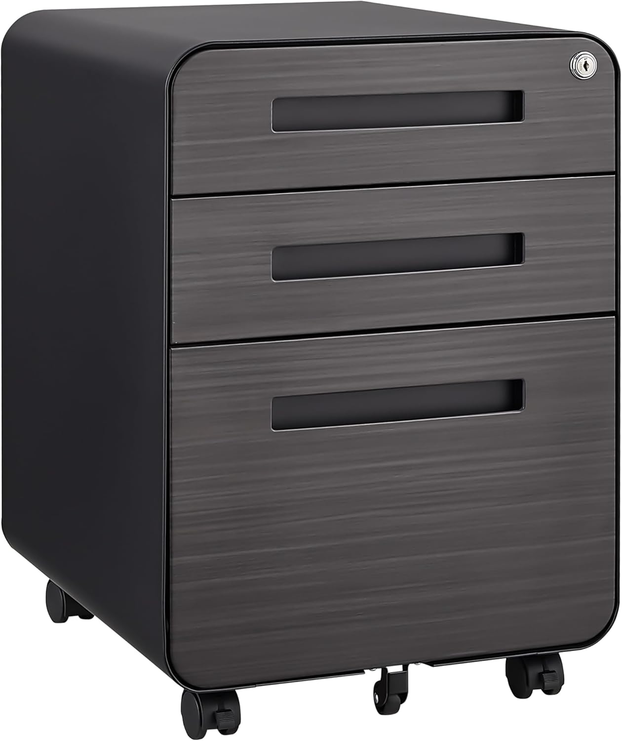 Office Pedestal File Cabinet: Lockable, Compact Storage Solution for Home Office - Under Desk Cabinet with Removable Pencil Tray, Hanging Bar, and 5 Utility Wheels (White+Gray)