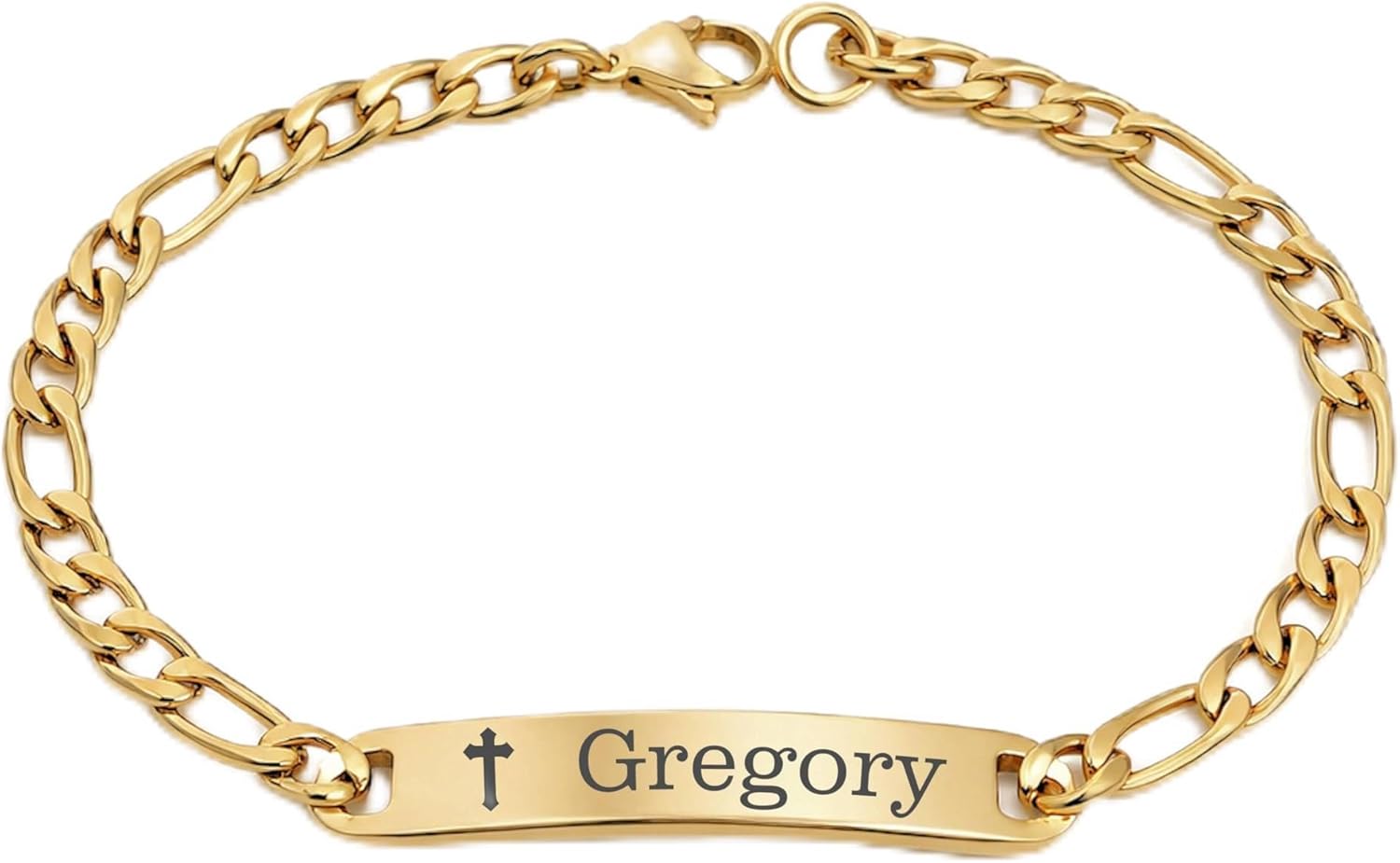 Personalized Gold ID Bracelet Engraved Free - Small 6 inch Bracelet - Custom Stainless Steel Jewelry, Free Engraving - Ships from USA