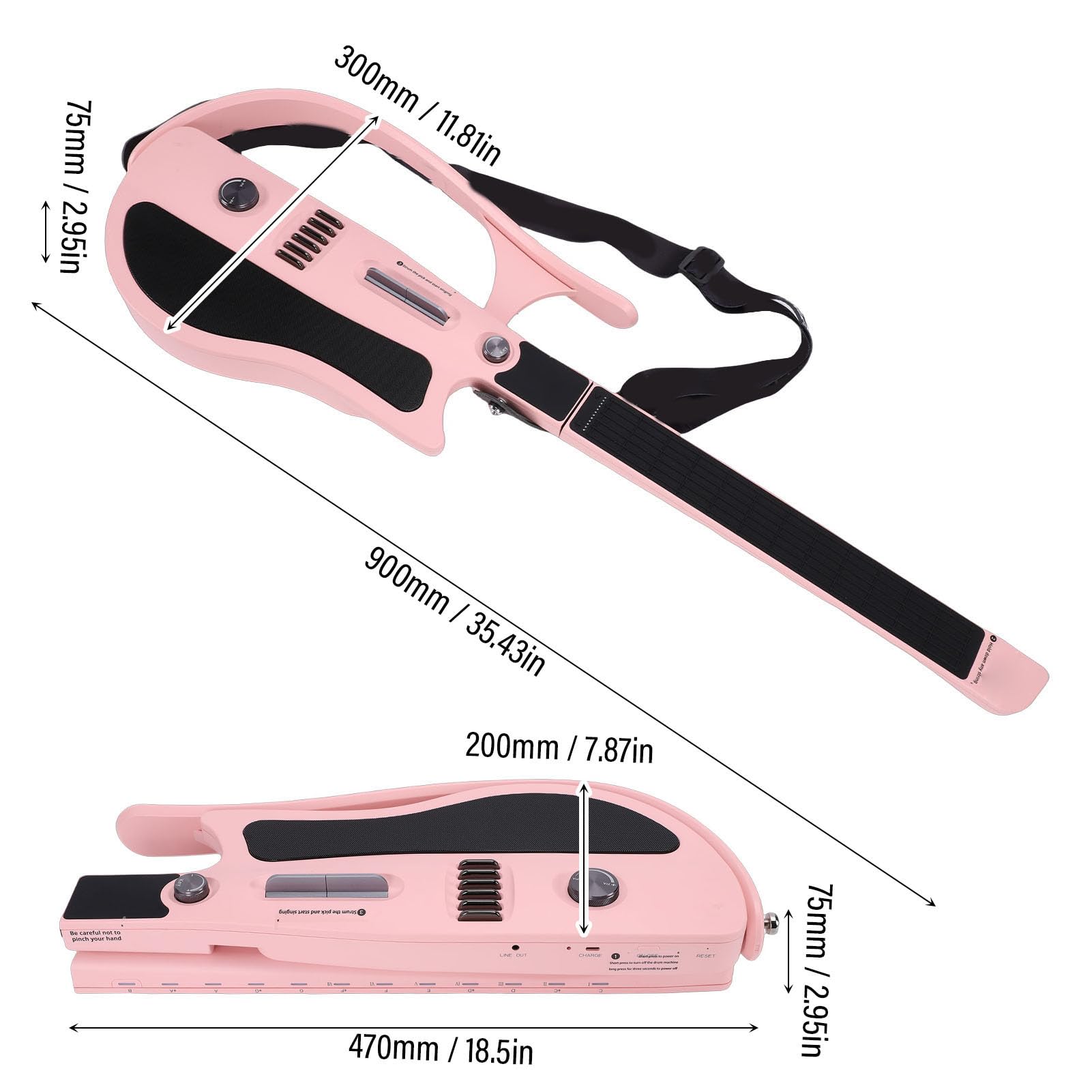 Luocute Chitarra Intelligente Senza Corde, Chitarra da Viaggio Pieghevole con App Fogli di Accordi Interattivi e Drum Machine Integrato per Principianti Adulti Adolescenti Rosa