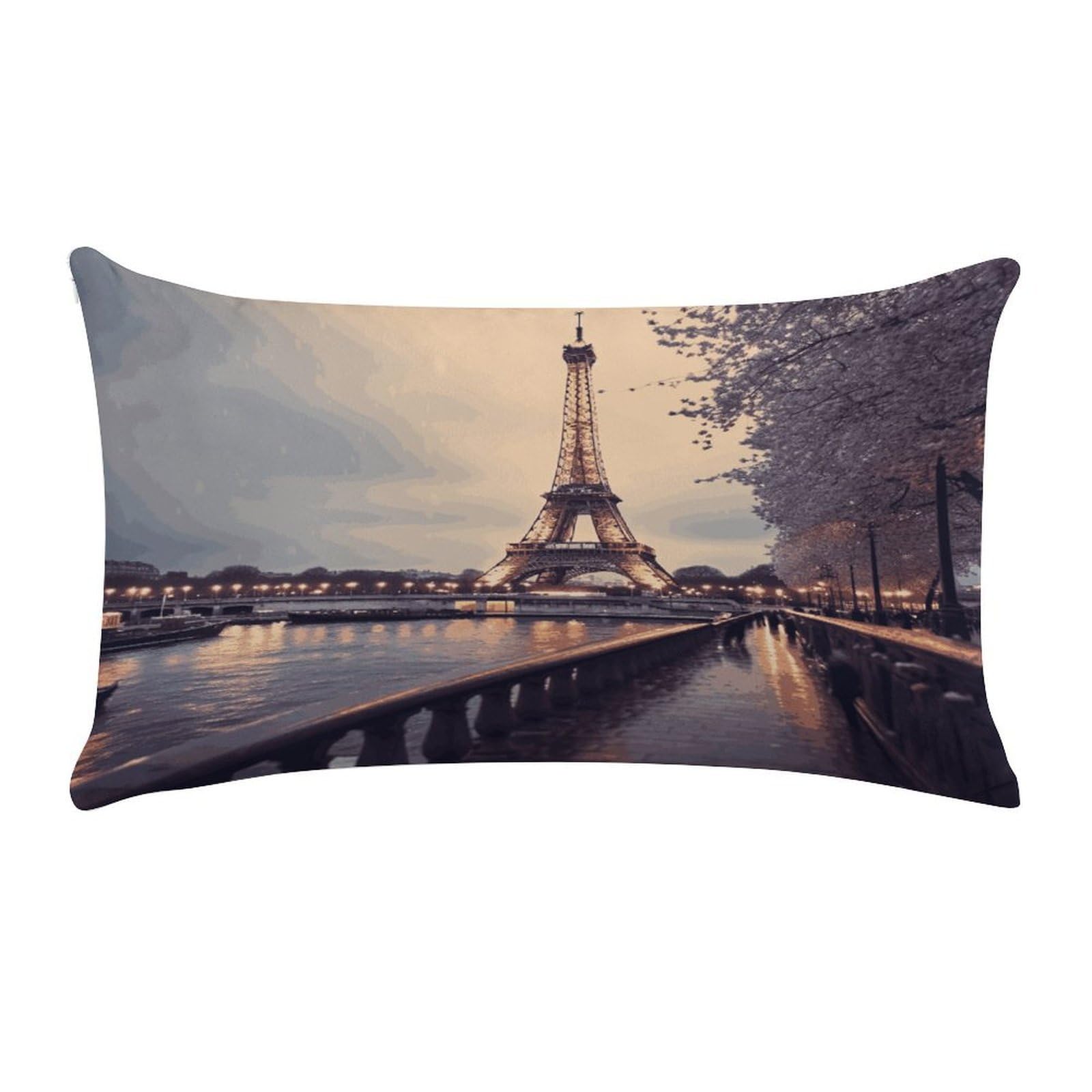 VstaDank Eiffel Tower Winter Rainy Pillow Cover Pillowcase for All Seasons Short Plush Body Pillow Case Soft Cozy Fuzzy Lumbar Long Pillow Cover for Bed Sofa Bench 20 X 12 Inches