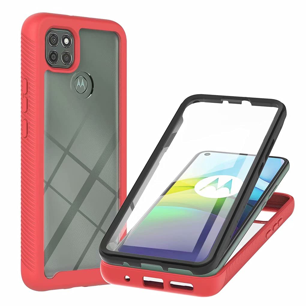 Crabot Compatible with Motorola Moto G9 Power Case Dust-Proof Shockproof Full Protection Cases Built-in Screen Protector Body 360℃ Fully Sealed Protective Front and Back Cover-Red