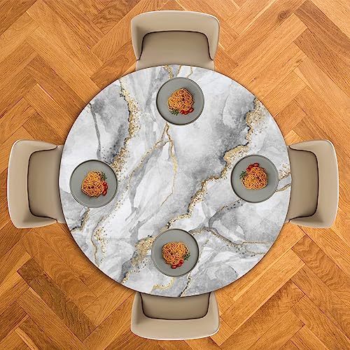 SKYDAWNY Marble Round Tablecloth 60" Diameter for Indoor and Outdoor,White Golden Marble Waterproof Table Cloth Cover Decorative for Party and ​Camping Holiday Dinning Tabletop Home Décor by SKYDAWNY - Used condition - Image 2