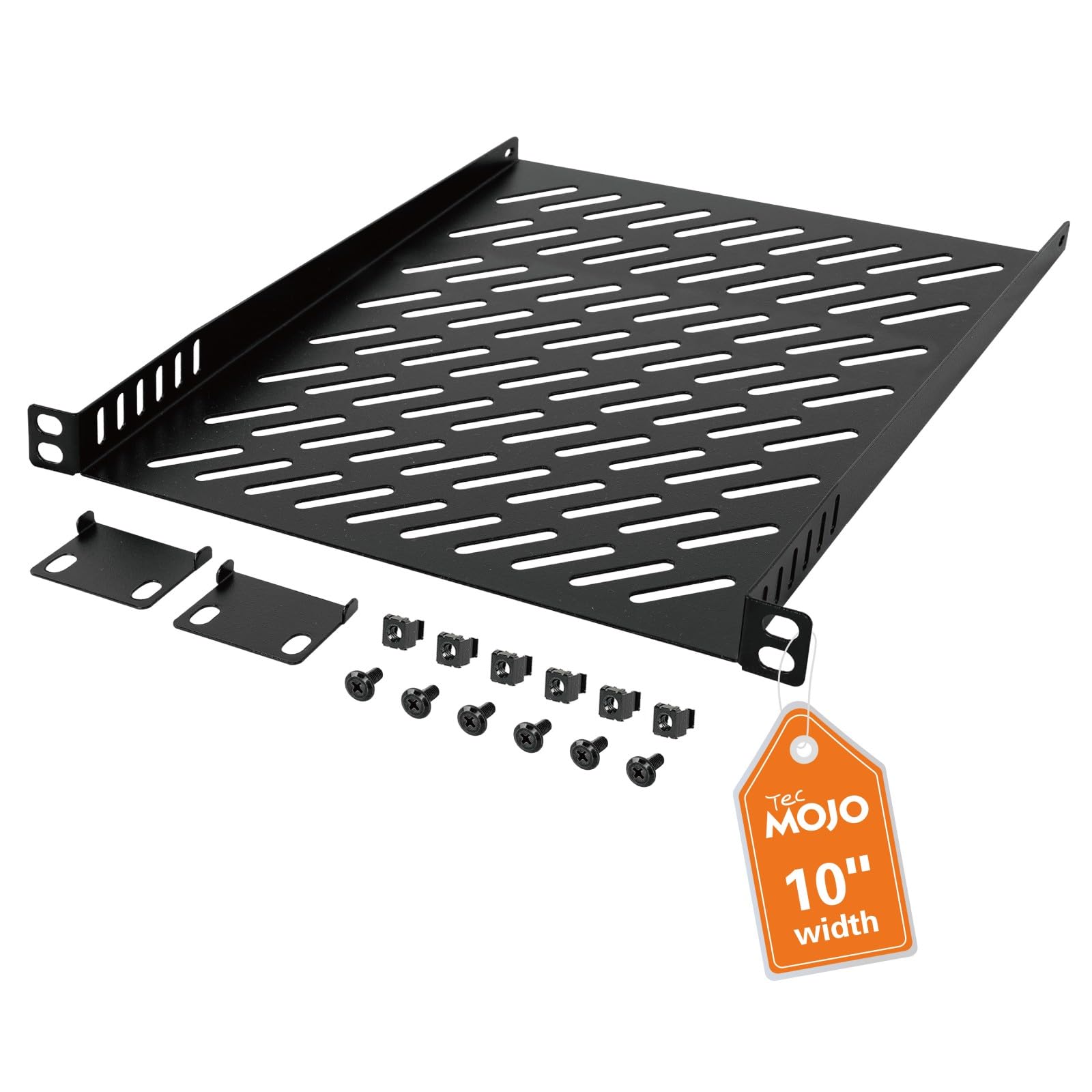 Tecmojo 10 Pulgadas 0,5U Estante, Profundidad 260mm, Fijación Frontal, Bandeja Ventilada, Estantería Metálica para Armarios de Red y Carcasas de Servidores, Circulación de Aire Mejorada, Negro