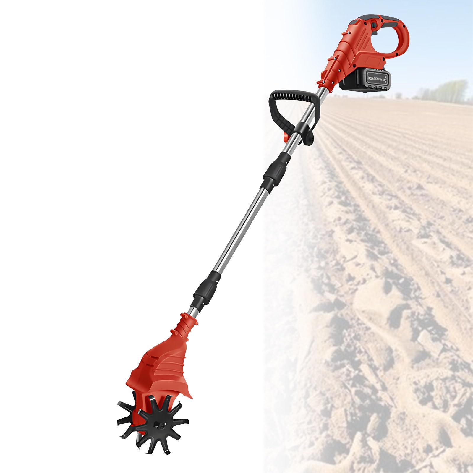Motocoltivatore Elettrico A Batteria,Motocoltivatore Elettrico Da Giardino A 270 Giri/Min Per Aratura,Diserbo,Rivoltamento Del Terreno,Rimozione Delle Erbacce,Red-DualBlades-1battery